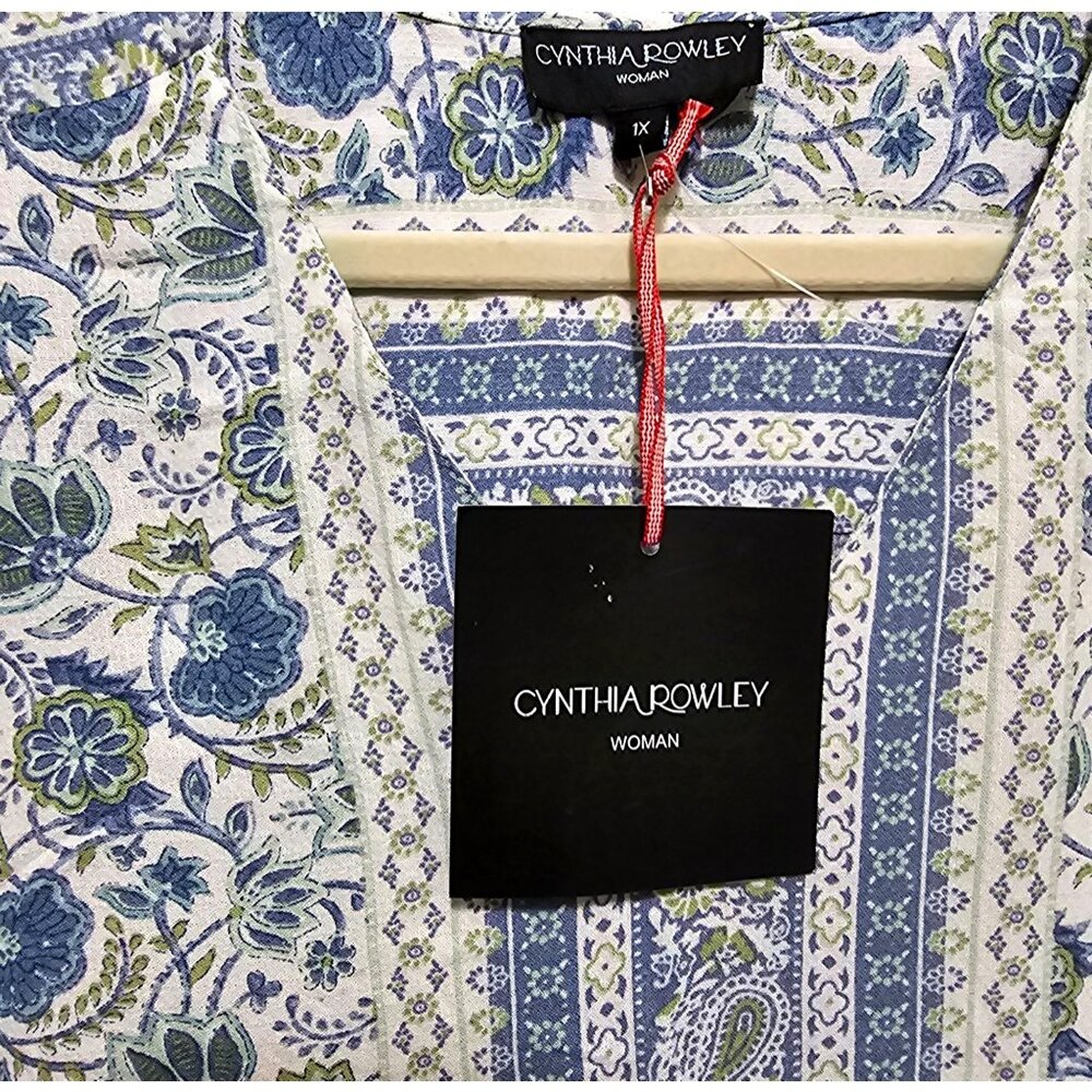 Cynthia‎ Rowley Women's Blue & White Floral Print Blouse Size IX - Picture 5 of 11